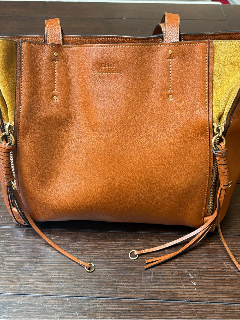 Chloé Milo Cognac Brown Leather Shoulder Tote